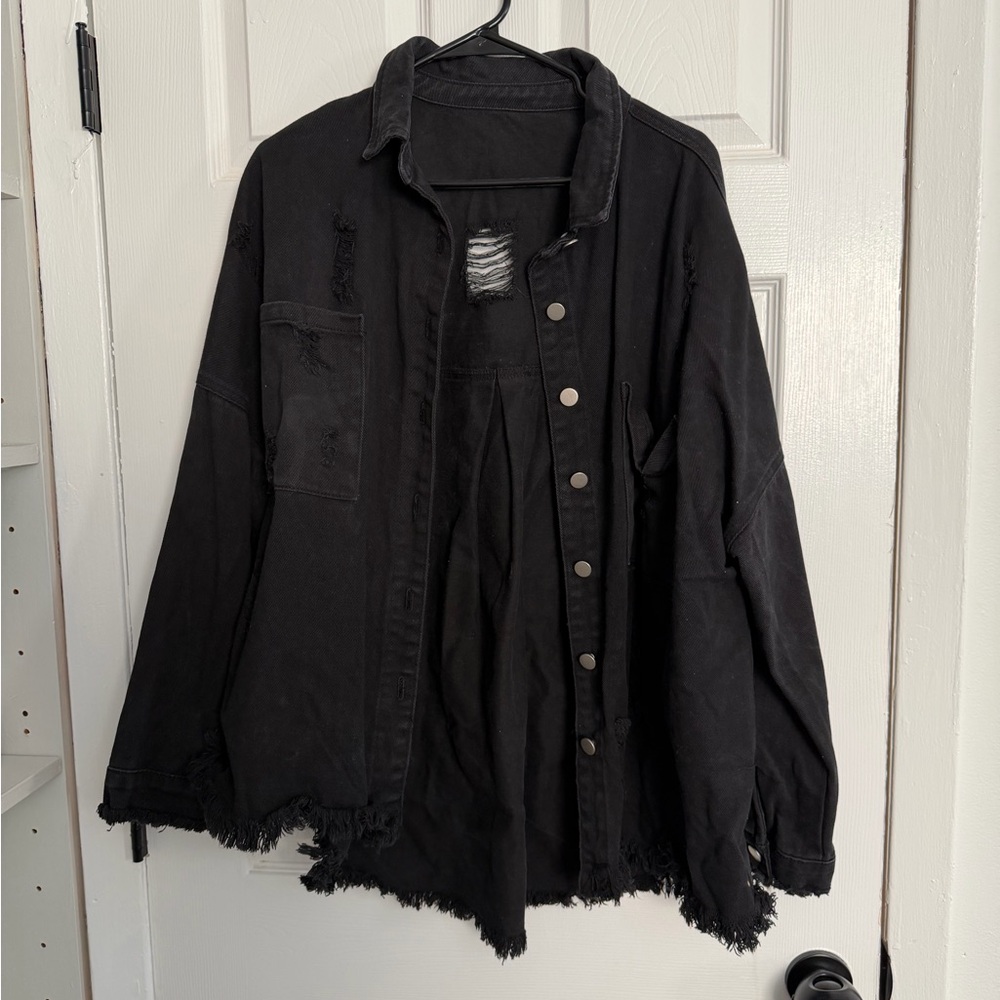 Black Distressed Denim Jacket